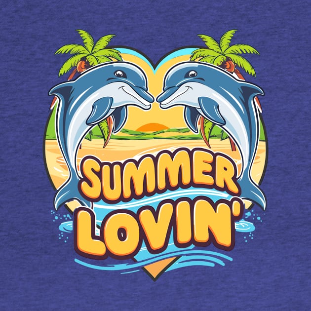 Summer Lovin' Dolphins in a Heart Shape Tropical Beach Life Summertime Summer Palm Trees Summertime Summer Vacation Beach by Tees 4 Thee